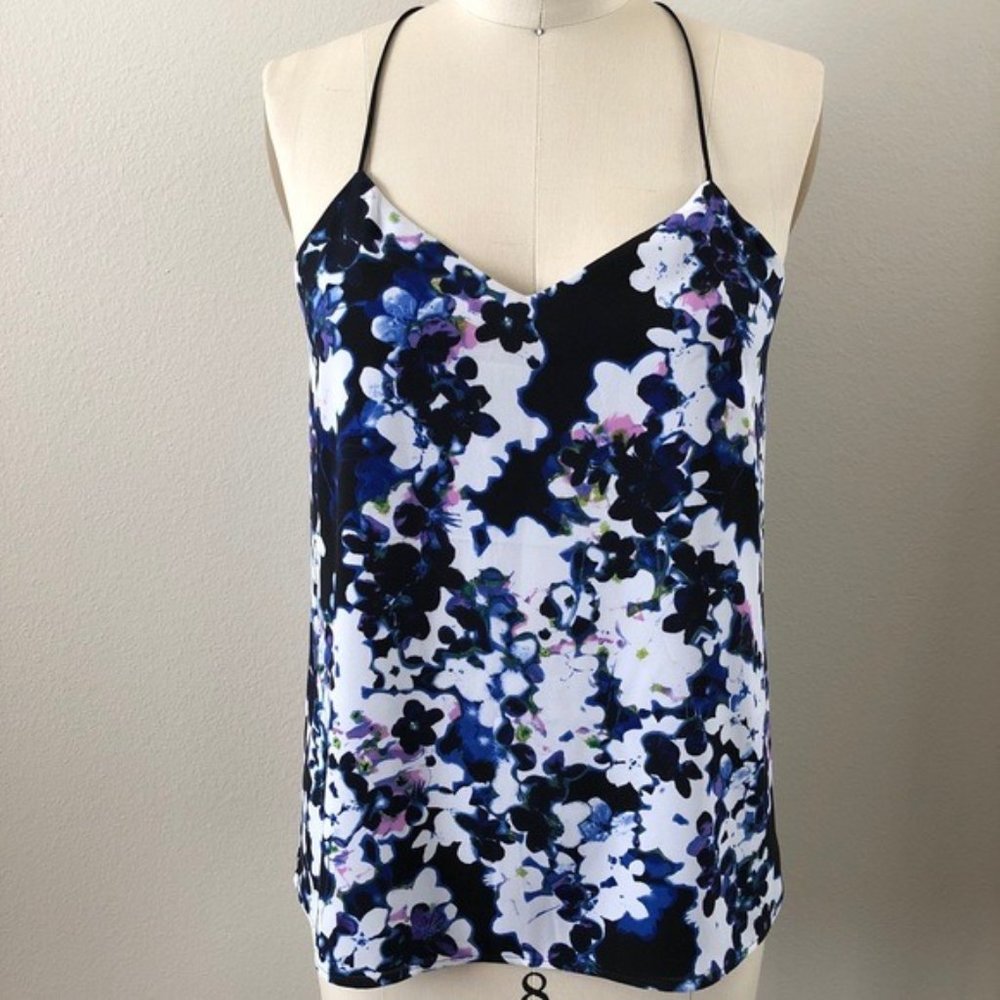 Express Black Blue White Floral Reversible Top, Small